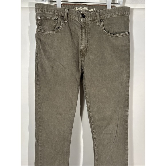 Eddie Bauer Jeans 33x32 Tan/Brown Slim Fit Stretch Cotton Canvas WorkWear Preppy - Picture 3 of 13